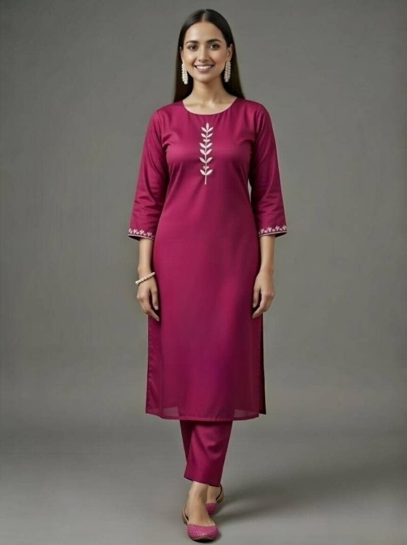 Pink embroidered rayon kurta set