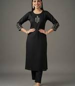 Black embroidered rayon kurta set