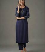 Navy embroidered rayon kurta set