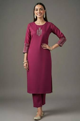 Pink embroidered rayon kurta set
