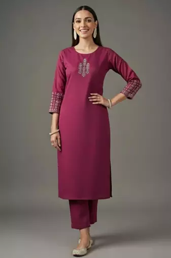 Pink embroidered rayon kurta set
