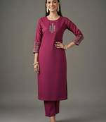 Pink embroidered rayon kurta set