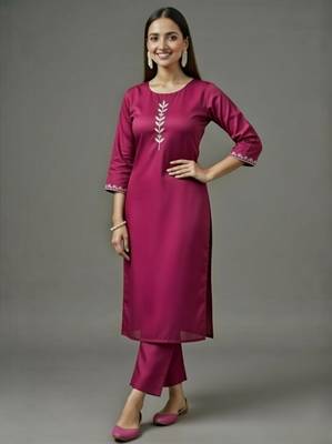 Pink embroidered rayon kurta set 2
