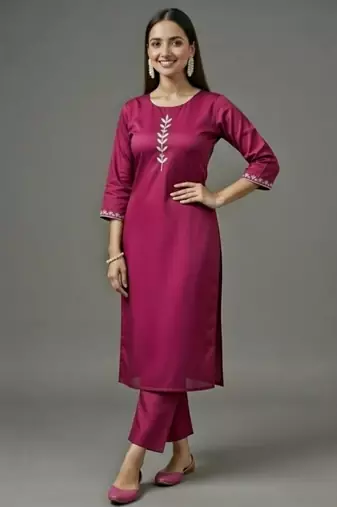 Pink embroidered rayon kurta set