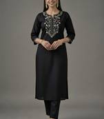 Black embroidered rayon kurta set