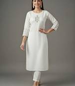 White embroidered rayon kurta set