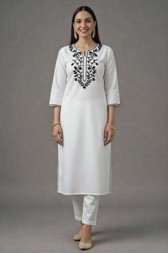 White embroidered rayon kurta set