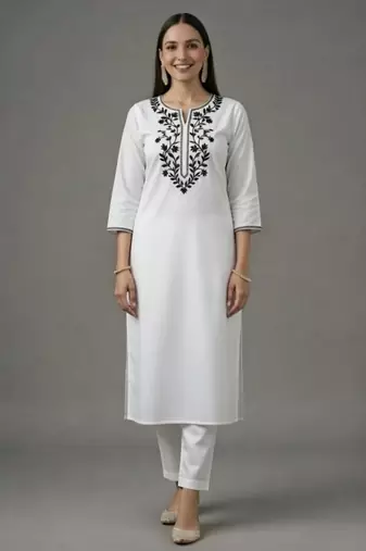 White embroidered rayon kurta set