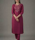 Pink embroidered rayon kurta set