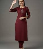 Maroon embroidered rayon kurta set