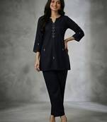 Black embroidered rayon kurta set