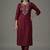 Maroon embroidered rayon kurta set