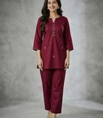 Maroon embroidered rayon kurta set