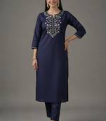 Navy embroidered rayon kurta set