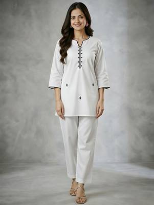 Navy embroidered rayon kurta set 1