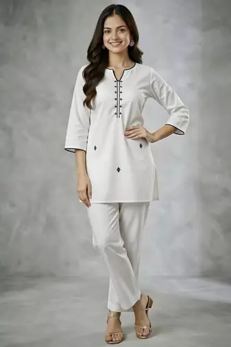 Navy embroidered rayon kurta set