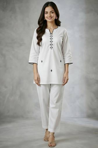 White embroidered rayon kurta set