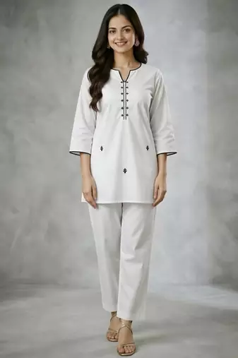 White embroidered rayon kurta set
