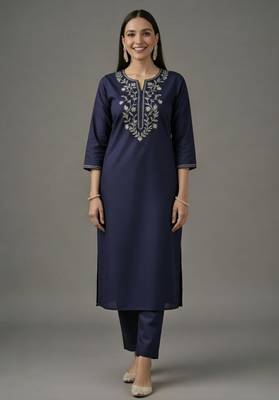 Navy embroidered rayon kurta set 2