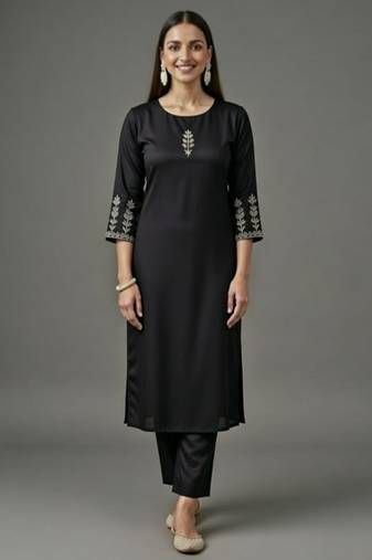 Black embroidered rayon kurta set