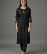Black embroidered rayon kurta set