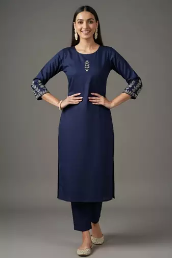 Navy embroidered rayon kurta set