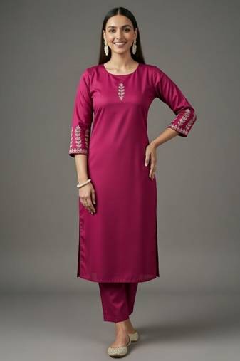 Pink embroidered rayon kurta set