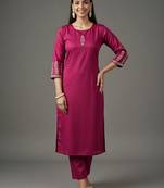Pink embroidered rayon kurta set
