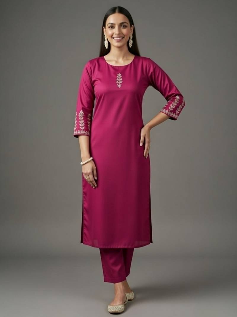 Pink embroidered rayon kurta set