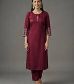 Maroon embroidered rayon kurta set