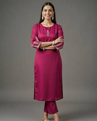 Pink embroidered rayon kurta set 2