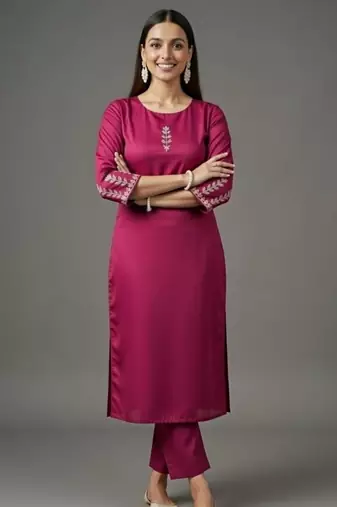 Pink embroidered rayon kurta set