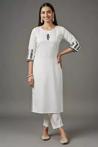 White embroidered rayon kurta set
