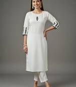 White embroidered rayon kurta set