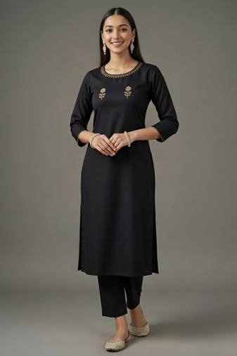 Black embroidered rayon kurta set