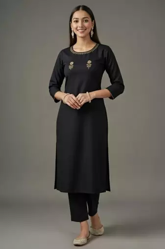 Black embroidered rayon kurta set