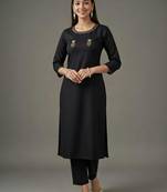 Black embroidered rayon kurta set