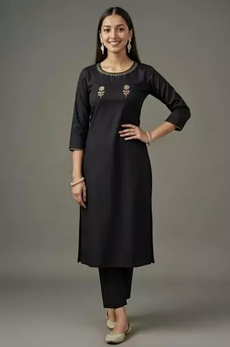 Black embroidered rayon kurta set