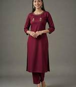 Maroon embroidered rayon kurta set