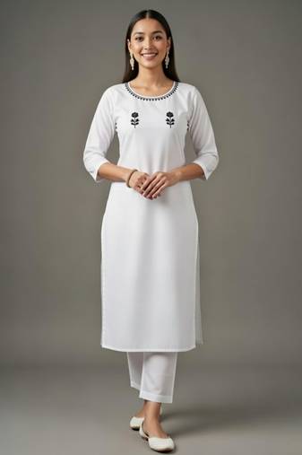 White embroidered rayon kurta set