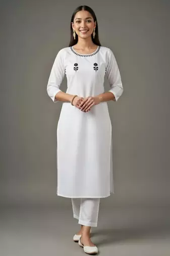 White embroidered rayon kurta set