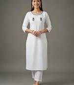 White embroidered rayon kurta set