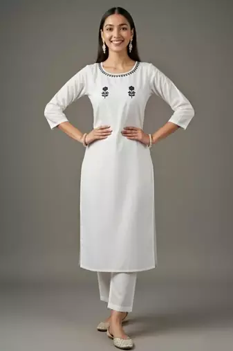 White embroidered rayon kurta set