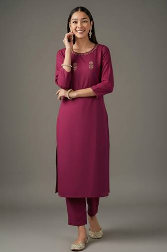 Pink embroidered rayon kurta set