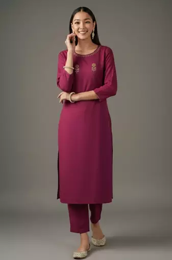 Pink embroidered rayon kurta set