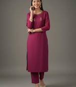Pink embroidered rayon kurta set