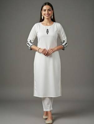 White embroidered rayon kurta set 2