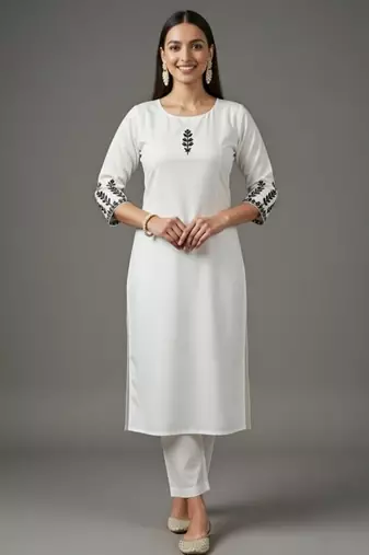 White embroidered rayon kurta set