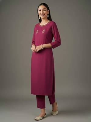 Pink embroidered rayon kurta set 2