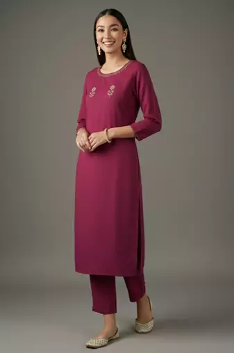 Pink embroidered rayon kurta set